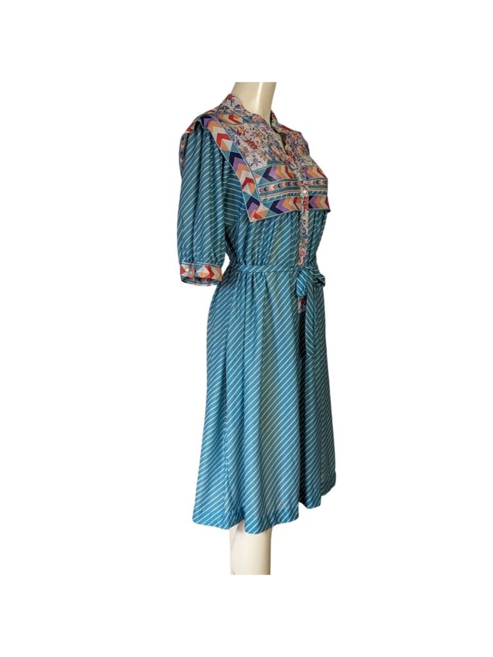 Vintage Monica Richards Womens Dress 16 Blue Floral Sheer Midi A Line Made USA - Picture 3 of 9